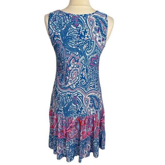 MSK Drop Waist Sleeveless Tiered Midi Dress Bright Blue Paisley, Medium - Picture 5 of 11